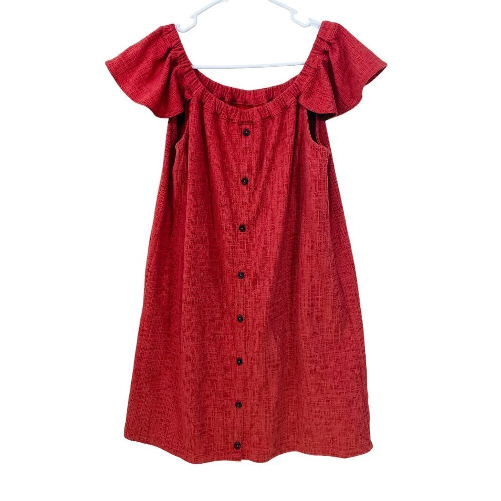 Madewell Size M Eloise Off-the-Shoulder Dress Spiced Rose Textured Shift Flutter